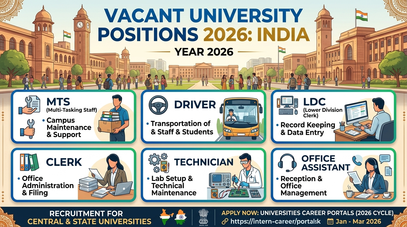 Vacant University Recruitment 2026: MTS, Driver, LDC, Clerk, Technician & Office Assistant Job Opportunities in India