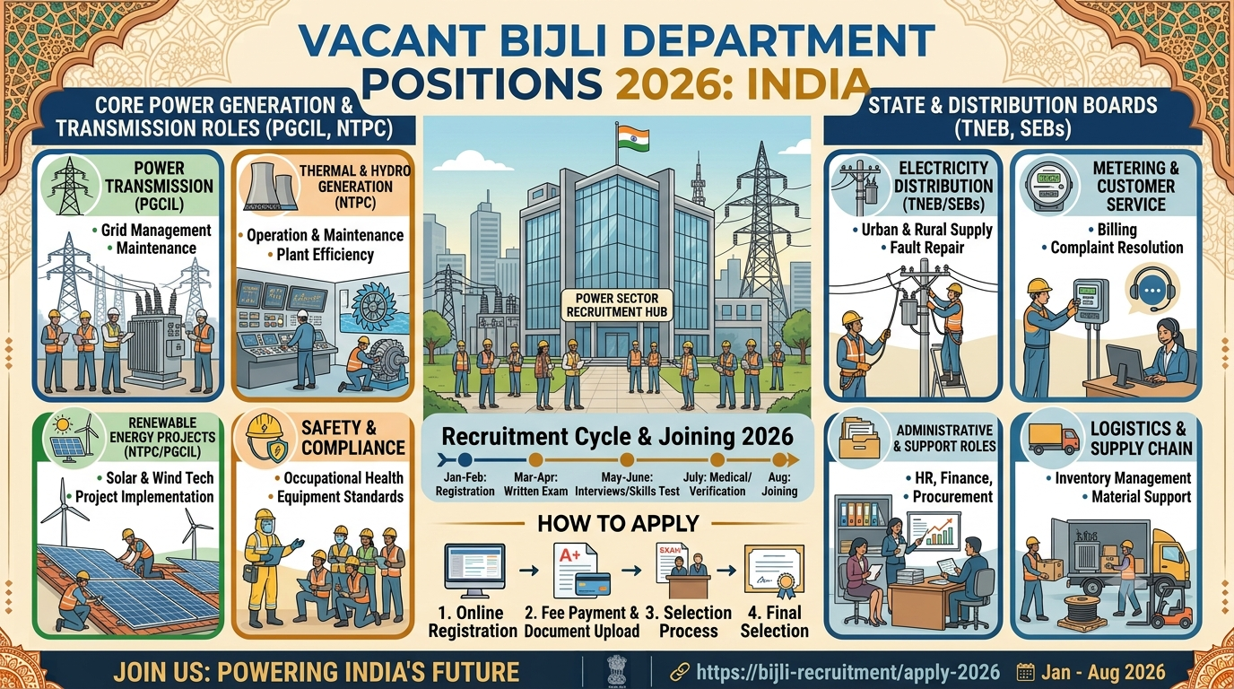 Vacant Bijli Department Positions 2026: TNEB, PGCIL, NTPC and State Electricity Board Job Opportunities