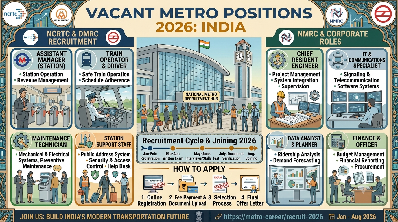 Vacant Metro Positions 2026: NCRTC, MAHA Metro, GMRC, NMRC & DMRC Recruitment