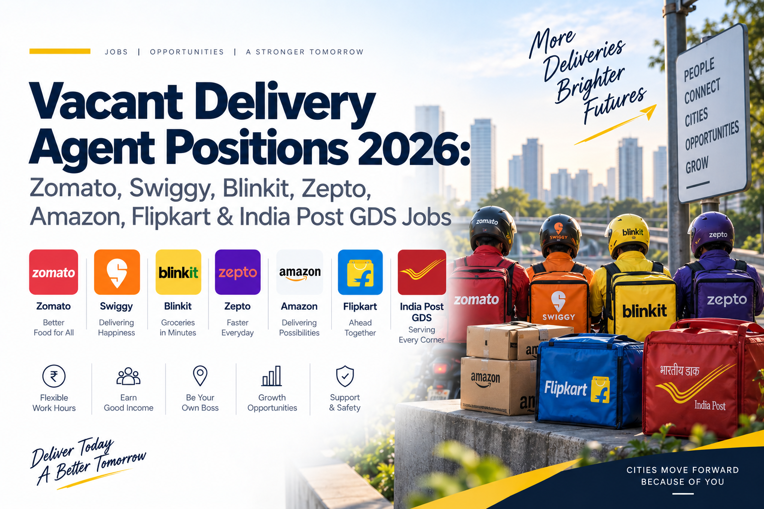 Vacant Delivery Agent Positions 2026: Zomato, Swiggy, Blinkit, Zepto, Amazon, Flipkart & India Post GDS Jobs